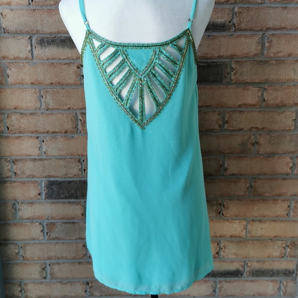 Ark & Co. aqua blue green beaded flapper dress - Picture 5 of 8